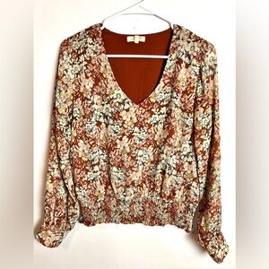 Mystree‎ Floral Blouse Size Small Elastic Waist V-Neck